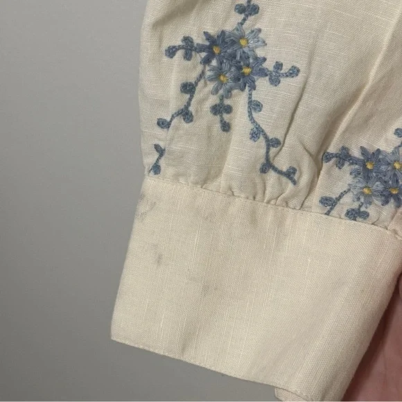 Sezane Floral Linen Embroidered Top Size EU 34 US 2 Ambre Shirt cotton Blue - Picture 7 of 11